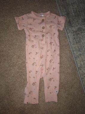 Baby Pink Floral Ribbed One-Piece with Button Front